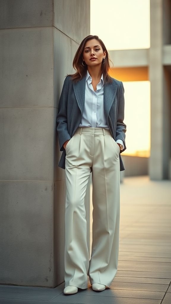 Street Style 2025: Bold Trends to Watch 2 Woman in oversized blazer and wide-leg trousers embodying 2025’s relaxed tailoring trend blending comfort and sophistication.