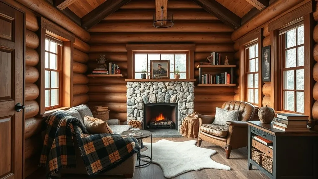 Beautiful and Cozy Reading Nook Ideas 8 Rustic cabin reading nook with plaid blanket and wooden walls.