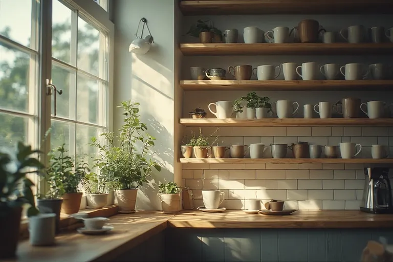 Cozy Coffee Bar Ideas for Every Home 7 Scandinavian coffee space with light wood, greenery, and minimalist design in natural light.
