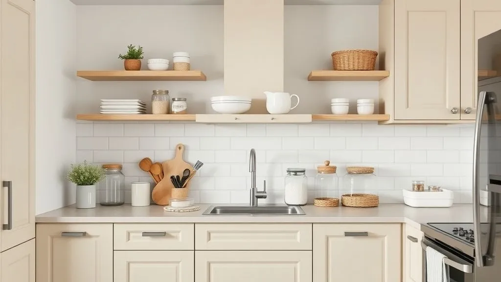 Kitchen Organization Ideas for a Clean and Functional Space 9 Scandinavian kitchen in neutral tones with minimalist jars and open shelves.