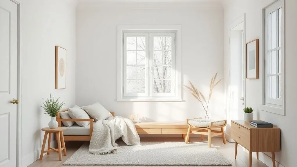 Beautiful and Cozy Reading Nook Ideas 5 Scandinavian minimal reading nook with wood furniture and white walls.