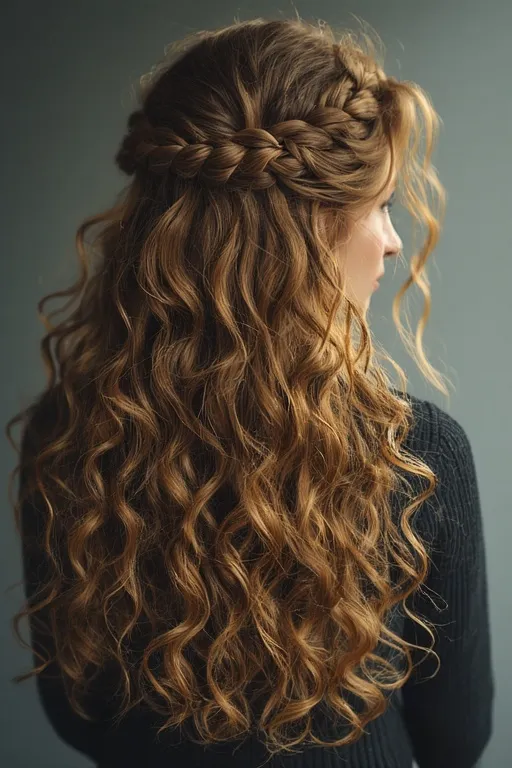Beautiful Braided Curly Hairstyles 9 Side braid with flowing curls creating an asymmetrical and romantic hairstyle.