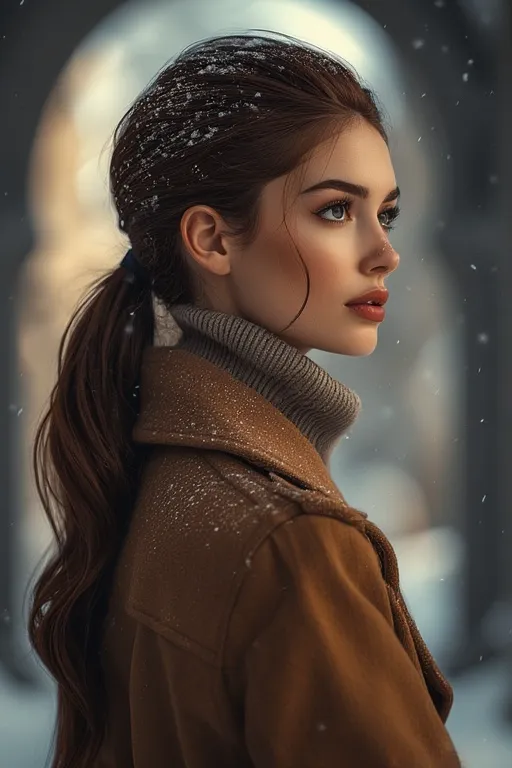 Minter style looks hairstyles trendy ideas 3 Woman wearing a sleek low ponytail and trench coat, representing a sophisticated winter hairstyle look.