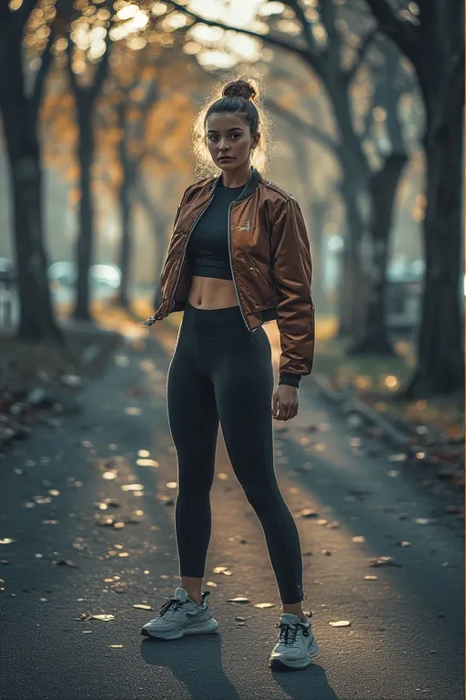 Sporty all-black activewear outfit with leggings and crop top for sleek gym-to-street fashion.