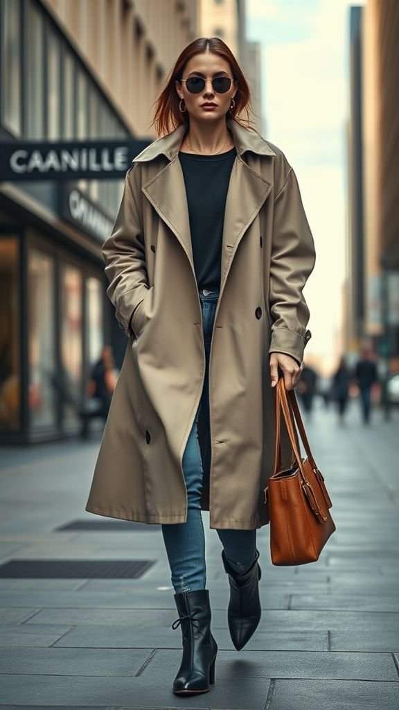 Street Style Looks: Trendy Outfit Ideas for Everyday Fashion 6 Street style oversized trench coat outfit styled with casual denim and boots