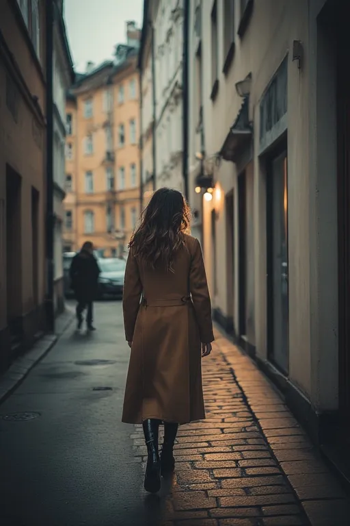 10+ Stockholm Style Ideas 6 Stockholm street style featuring statement camel trench coat and black boots against urban backdrop.