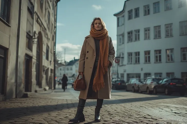 Minimalist Scandinavian street style featuring neutral layers, tailored coats, and sleek boots inspired by Stockholm fashion trends.