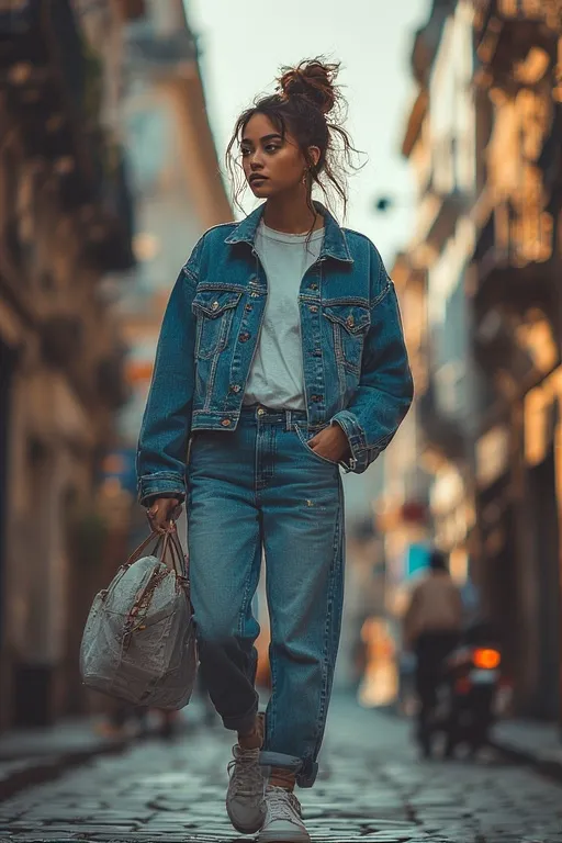 Fashion style and beauty 6 Person with casual messy bun and streetwear outfit showcasing modern everyday fashion style.