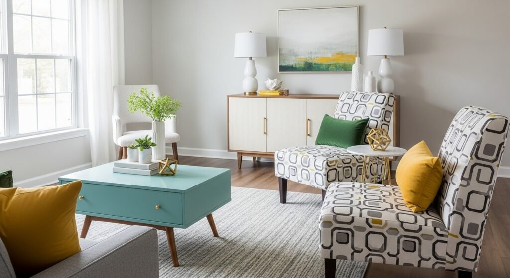 16 Budget-Friendly Living Room Makeover Ideas 10 Budget-friendly living room with repainted furniture and creative upgrades.