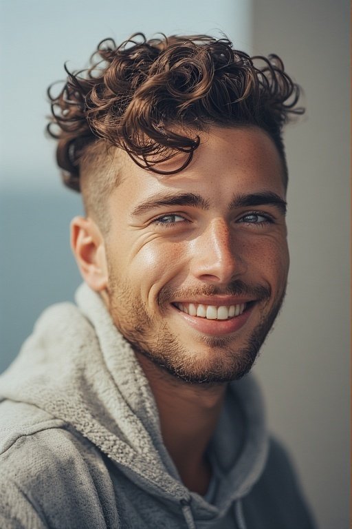 Curly Hair Men’s Styles 11 Tapered curly hairstyle with natural texture and clean sides for everyday wear.