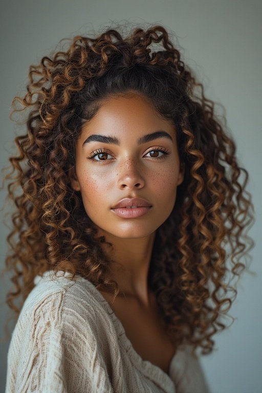 Braided & Curly Hairstyles 2 Woman with natural curls and side braids, showcasing the beauty and creativity of braided curly hairstyles.