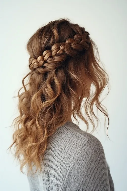 Beautiful braided curly hairstyles 2 : Woman with a combination of braids and natural curls styled elegantly.
