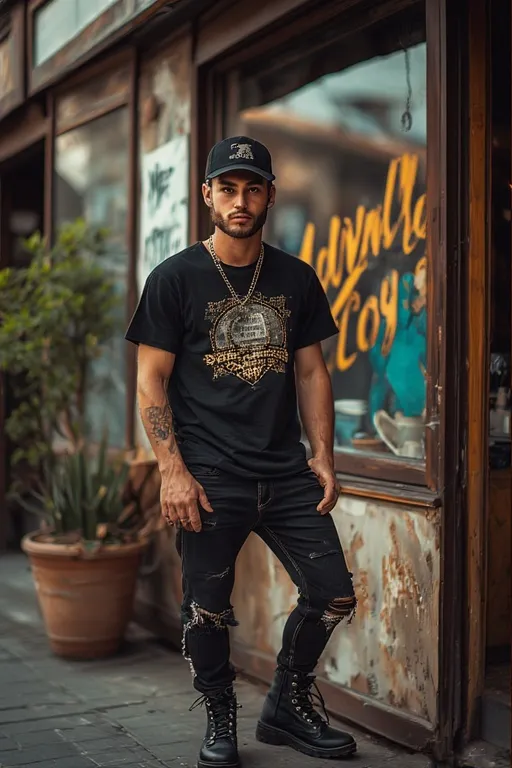 Casual all-black outfit with jeans, tee, and combat boots for effortless cool-girl street style.