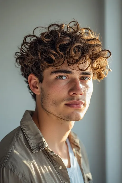 Trendy curly haircuts for men 1 Stylish man with natural curly hair showing texture and confidence.