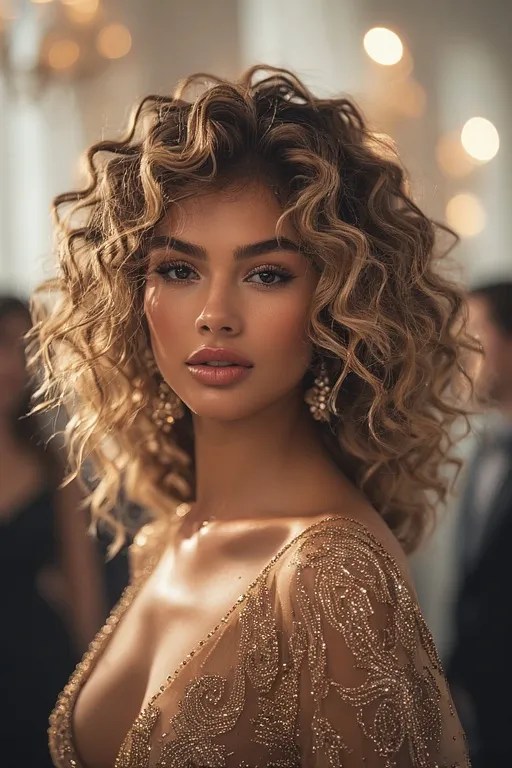 Glamorous voluminous curls hairstyle perfect for elegant occasions.