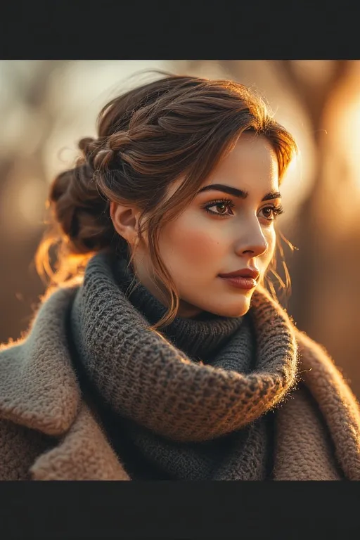 Low bun hairstyle perfect for breezy fall days and cozy autumn outfits.