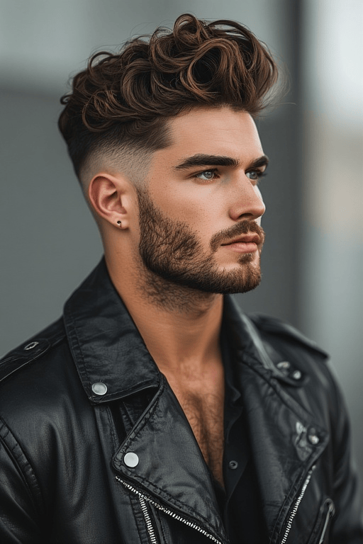 Trendy-Curly-Haircuts-For-Men 6 Man with trendy curly undercut featuring short sides and voluminous curls.