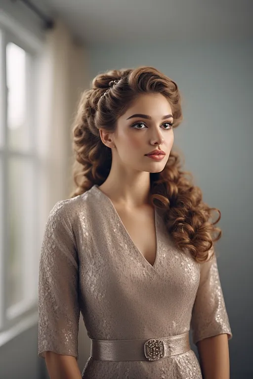 Elegant updo with curly hair styled for a wedding or special event.