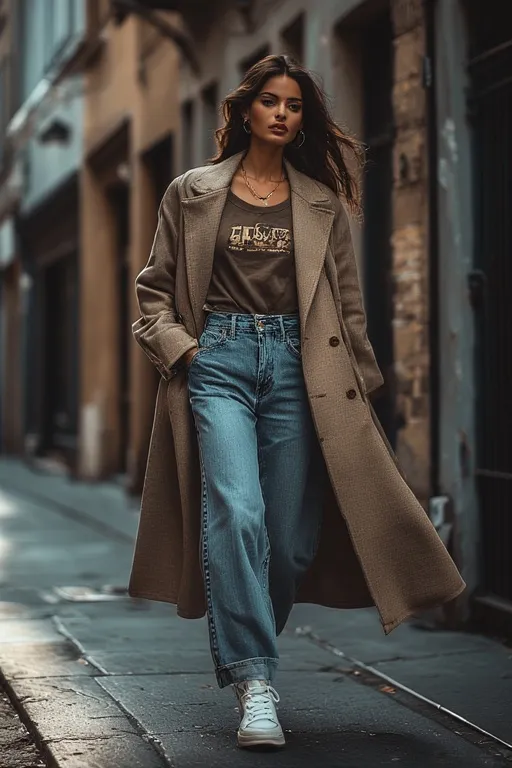 10+Chic Street Style Outfits Ideas 2 Chic street style outfit featuring oversized blazer, jeans, and sneakers on a city street.