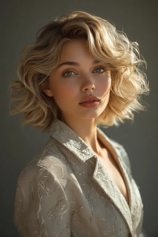 Modern fashion and style 2 Confident woman with glossy wavy hair showcasing modern fashion hairstyle trends.