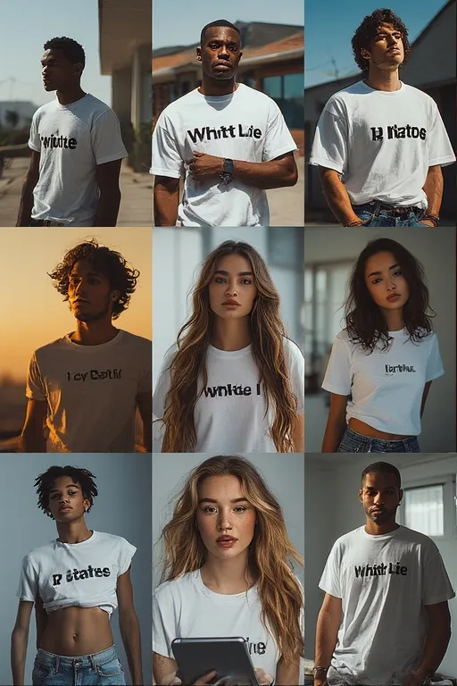 White Lie Ideas Funny Party Shirt Trend 11 Collage of stylish people wearing different white lie shirts, symbolizing the ongoing popularity of the trend.