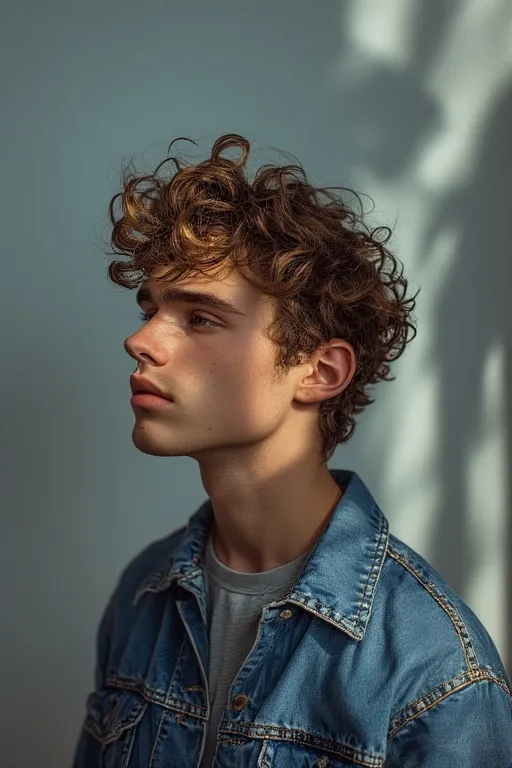 Man with messy, tousled curls styled casually for a relaxed, trendy vibe.