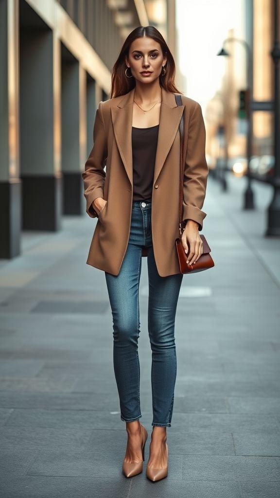 Street Style Looks: Trendy Outfit Ideas for Everyday Fashion 2 Street style oversized blazer outfit with tailored jeans and fitted top, styled with minimalist heels for a refined yet relaxed look
