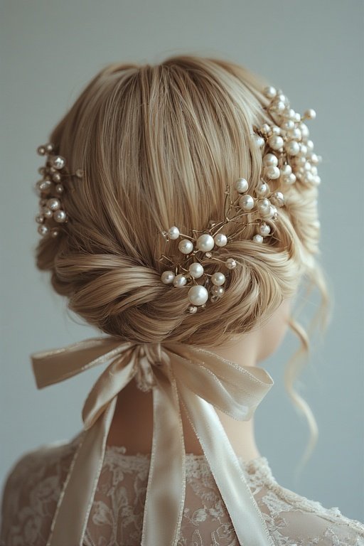 Stylish updo enhanced with statement hair accessories for a fashionable 2025 look.