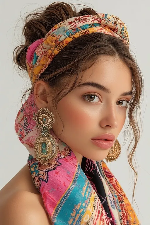 Stylish hair accessories like clips, scarves, and headbands complementing fashionable hairstyles.