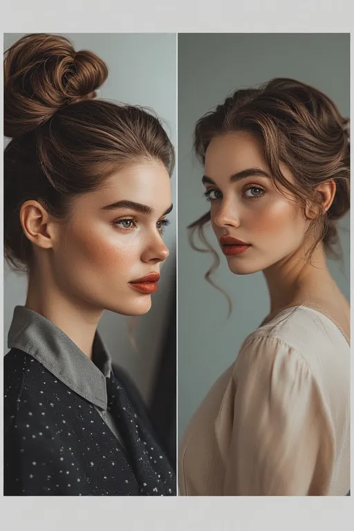 Seasonal fashion and hairstyles representing spring, summer, autumn, and winter trends.