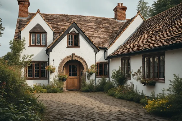 20 Cottage House Ideas You Will Love 11 Full 16:9 view of Tudor-style cottage with half-timber details.