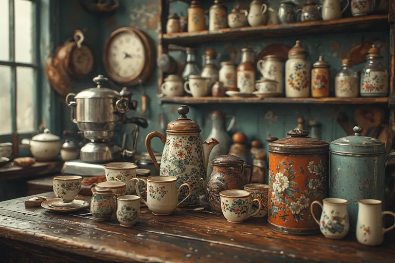 Cozy Coffee Bar Ideas for Every Home 9 Vintage coffee bar with retro tins and antique espresso setup for a nostalgic home style.