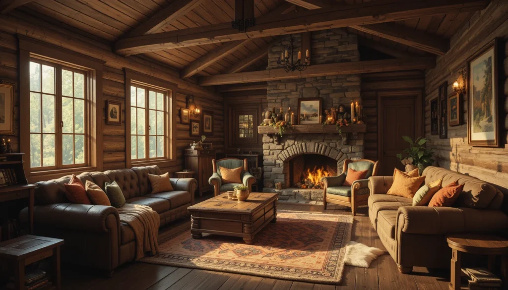 Rustic Cabin Interiors: The Ultimate Guide to Cozy and Natural Home Decor 3 Rustic cabin decorated with warm earthy colors in brown and green tones.