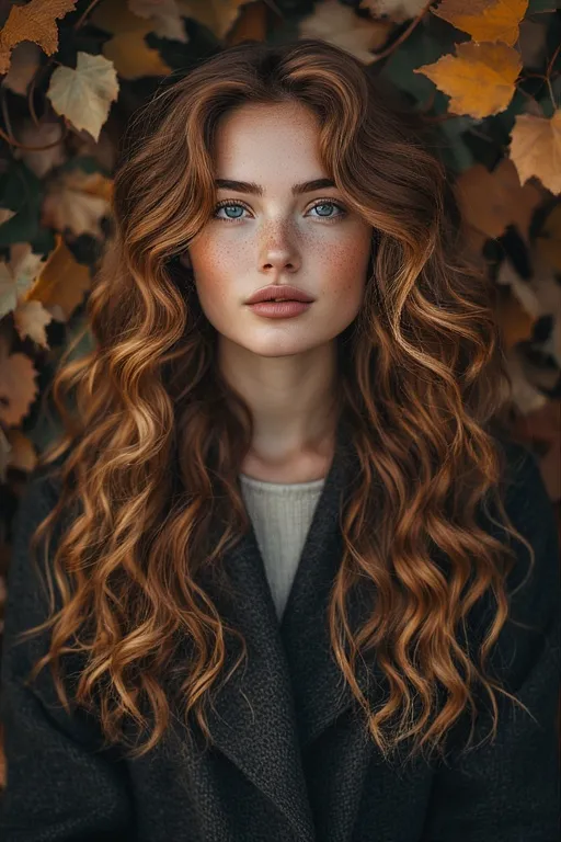 Fall Hair Styles For Cozy Autumn Look 2025 2 Fall-inspired hairstyle with soft curls and warm caramel highlights.