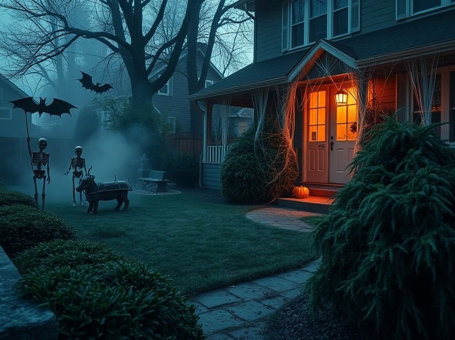 Halloween Porch & Outdoor Decorations 5 Creepy Halloween yard decorations with tombstones, fog, and glowing eyes.