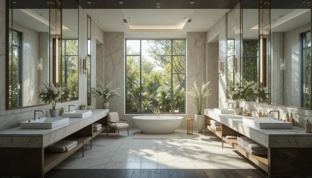 Luxury Bathroom & Shower Design Ideas 9 Luxury bathroom featuring large mirrors that visually expand the space.