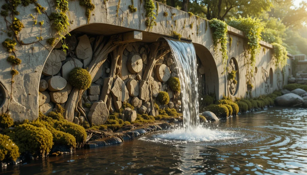 Backyard Water Features for a Tranquil Outdoor Escape 9 Water wall combining concrete, moss, and organic patterns in a backyard design