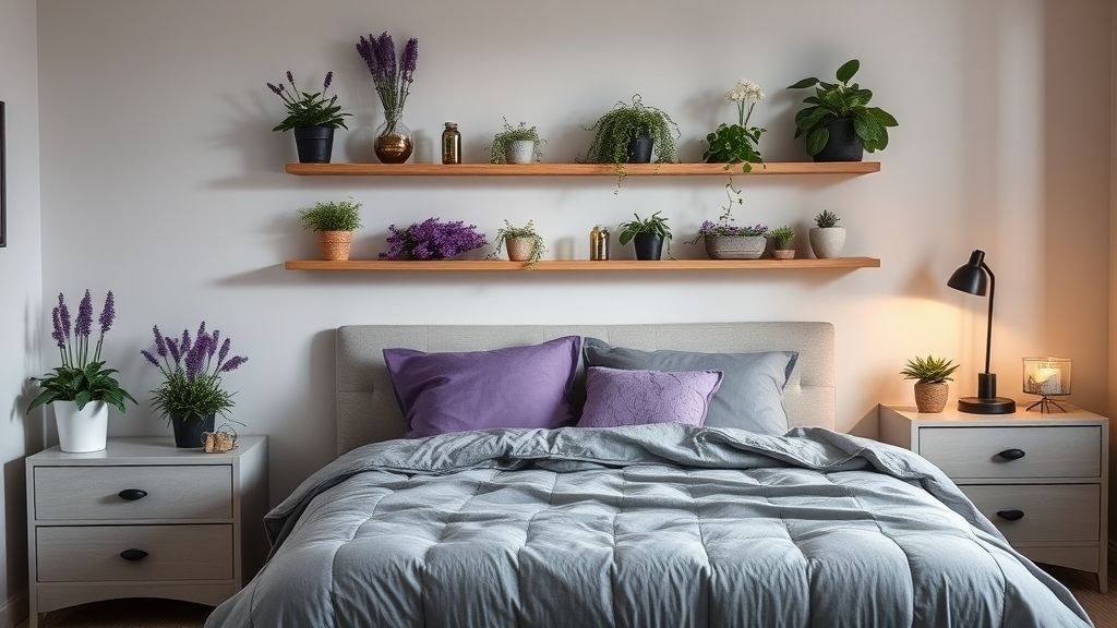 Plant Lover Bedroom Ideas: Bring Nature Into Your Sleep Sanctuary 14 Bedroom with lavender and jasmine plants adding soothing scents and purple tones.