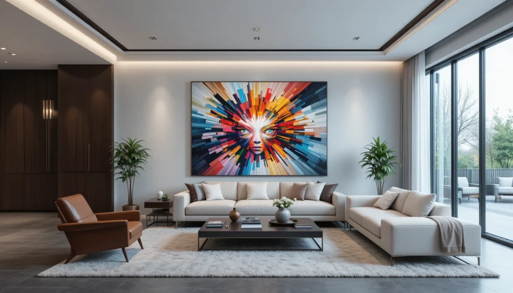 Luxury & Modern Home Decor 7 Modern living room design with contemporary art as the main focal point.