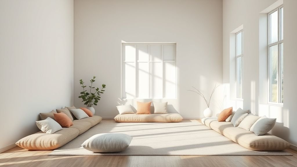 Stylish Floor Seating Ideas for Cozy Spaces 13 Minimal floor seating setup emphasizing comfort and open space.