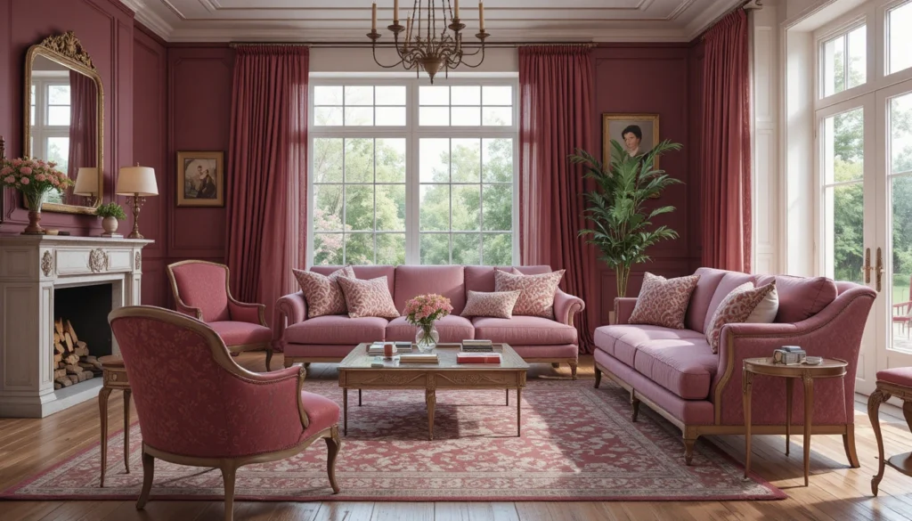 The Raspberry Mille-Feuille: A Statement Dessert for Elegant Home Decor 11 Interior blending tradition and modernity with French furniture and raspberry textiles.