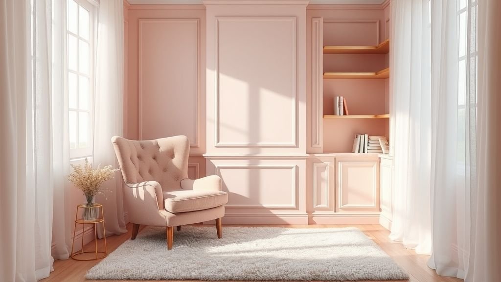 Cozy Reading Nook Ideas for a Peaceful Escape 9 Cozy pink reading nook with velvet chair and soft drapery.