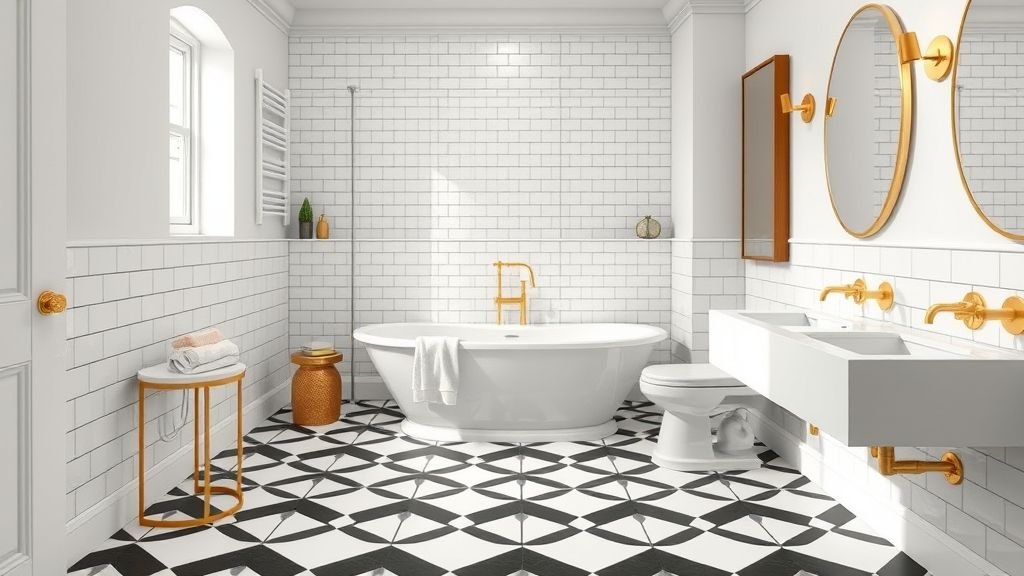 Bathroom Design Ideas for a Stylish Space 8 bathroom featuring bold geometric tile patterns and gold fixtures