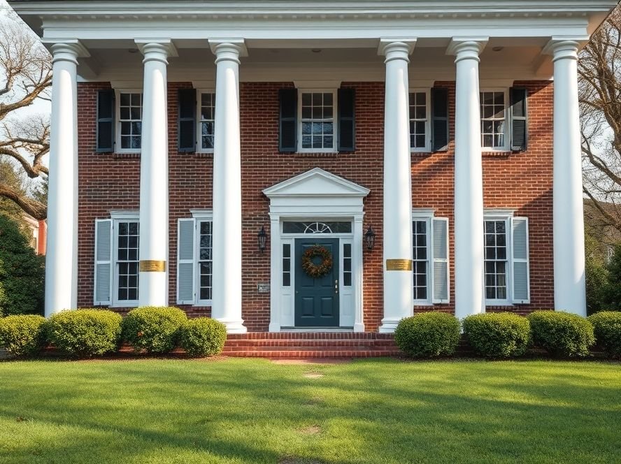 House Designs Exterior: Inspiring Ideas for a Beautiful Home Facade 3 Classic colonial house exterior with columns, brick walls, and timeless architecture.