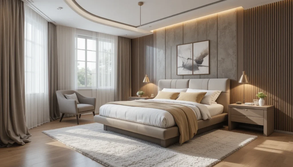 Modern Bedroom Ideas for a Dreamy Space 3 Elegant bedroom featuring a high-quality bed with plush pillows and layered bedding for ultimate comfort.