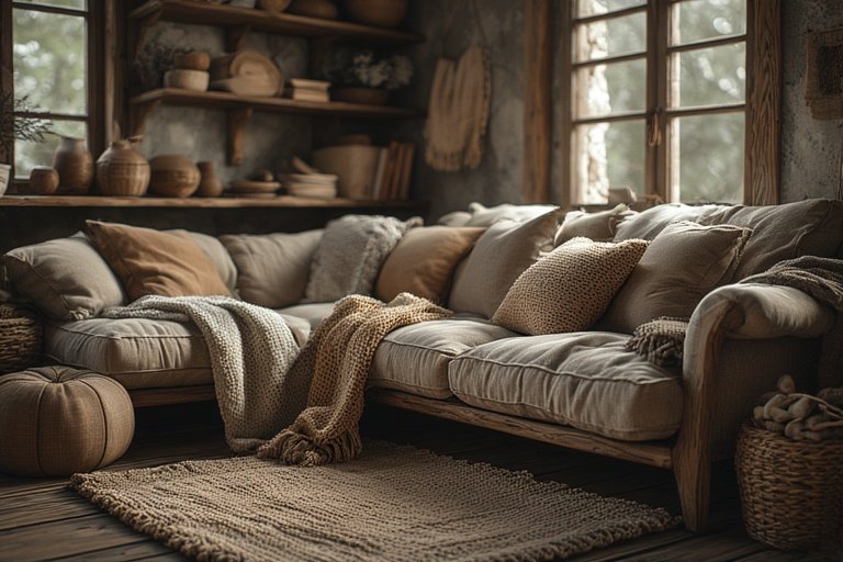 Modern Rustic Cabin Retreat: Cozy Design Ideas for a Warm, Inviting Home 7 Cozy textiles and layered fabrics adding warmth to a rustic cabin interior.