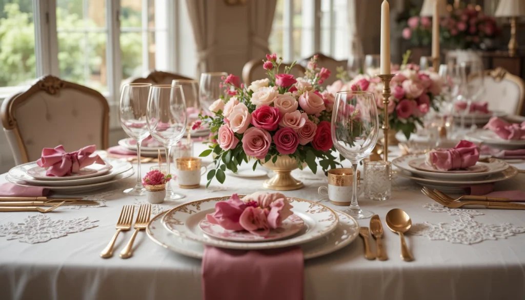 The Raspberry Mille-Feuille: A Statement Dessert for Elegant Home Decor 8 Dining tablescape with a French touch featuring layered linens and raspberry florals.