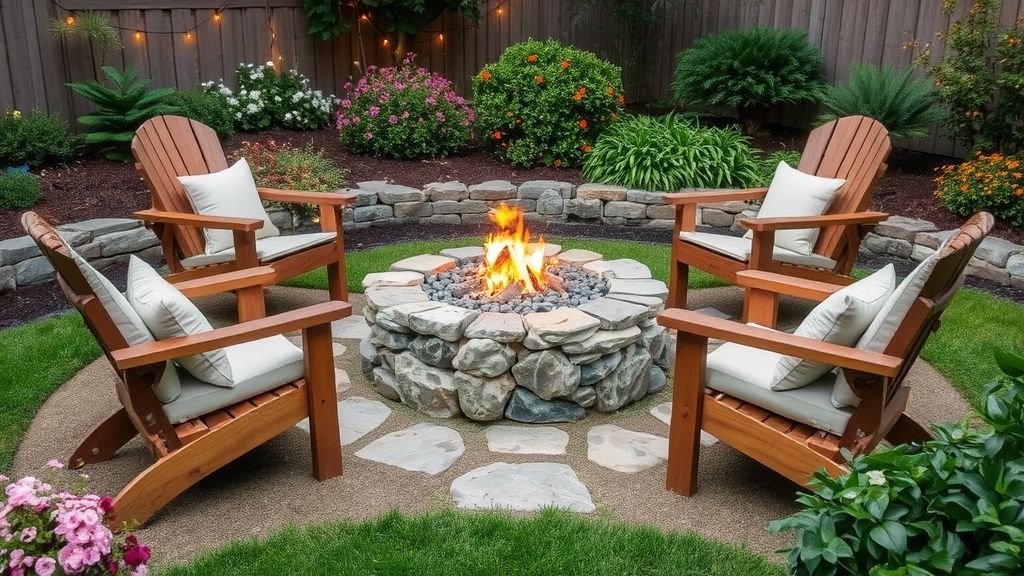 16 Creative DIY Ideas for a Modern Home Garden 7 DIY stone fire pit with wooden seating and surrounding flowers.