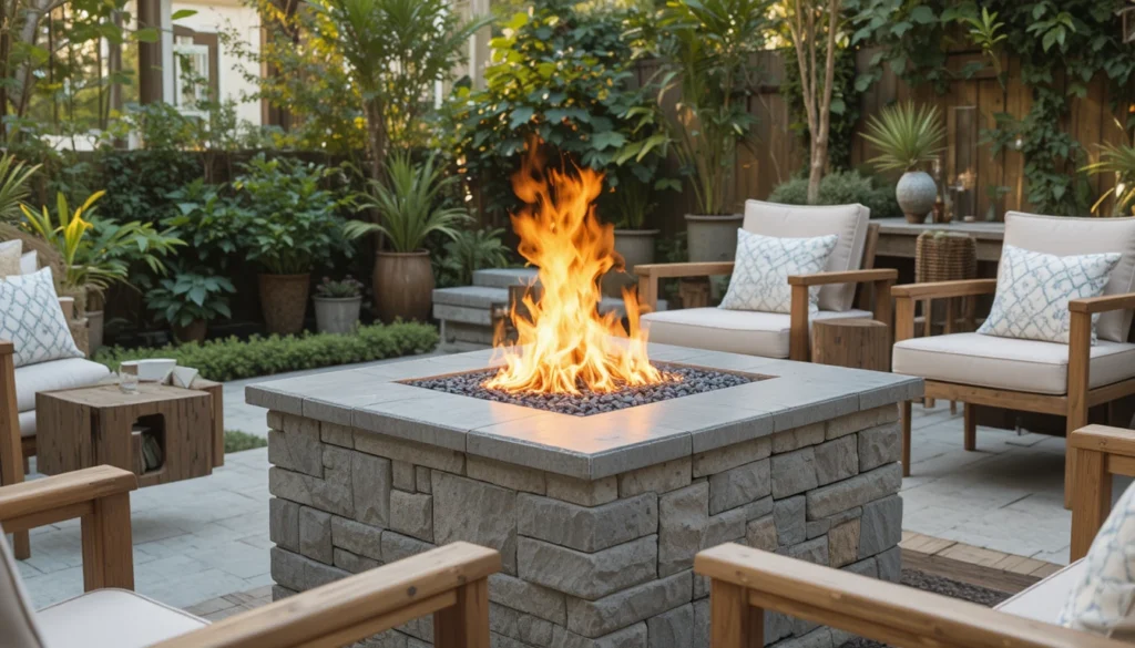 16 Cozy and Modern Backyard Fire Pit Ideas 14 Eco-friendly bioethanol fire pit with sustainable outdoor furniture.