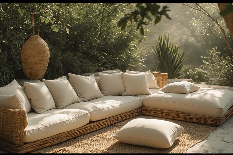 16 Stylish Ideas for Decorating with Comfy Floor Cushions 15 Eco-friendly cotton-filled floor cushions in natural home decor setting.